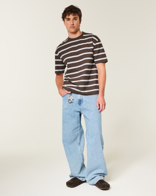 Boxy Heavyweight Cotton Crew T-Shirt, Dark Brown Stripe view 2