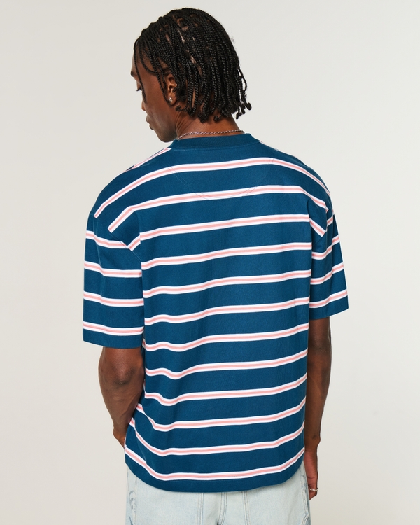 Boxy Heavyweight Cotton Crew T-Shirt, Dark Blue Stripe view 2