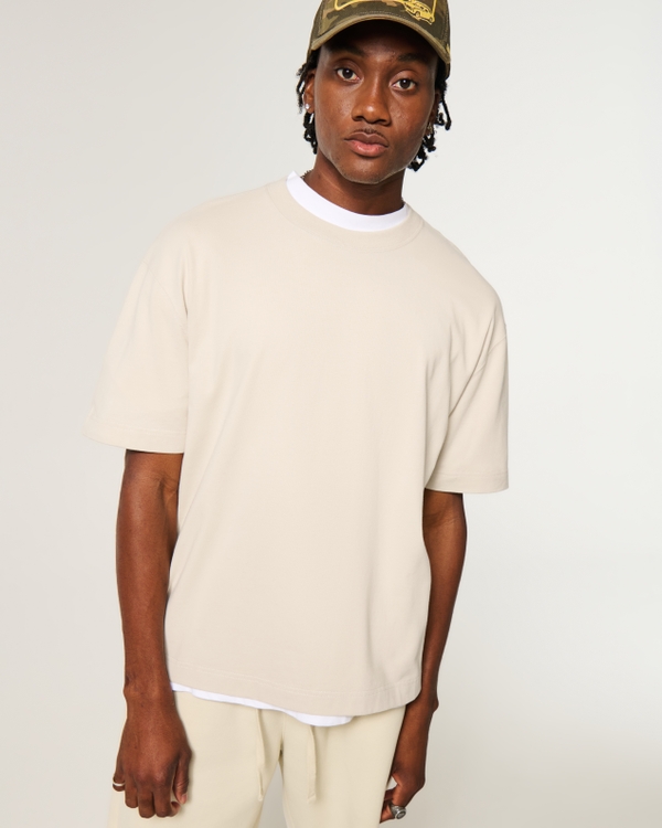 Boxy Heavyweight Cotton Crew T-Shirt, Light Brown view 1