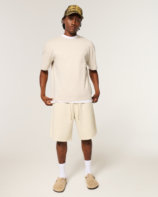 Boxy Heavyweight Cotton Crew T-Shirt, Light Brown view 2