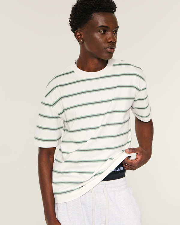 Boxy Heavyweight Cotton Crew T-Shirt, Off White Stripe view 1