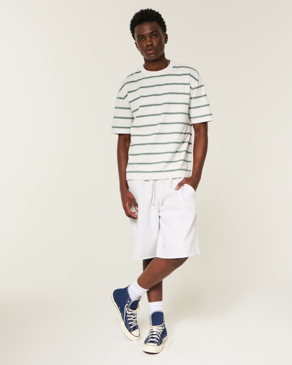 Boxy Heavyweight Cotton Crew T-Shirt, Off White Stripe view 2