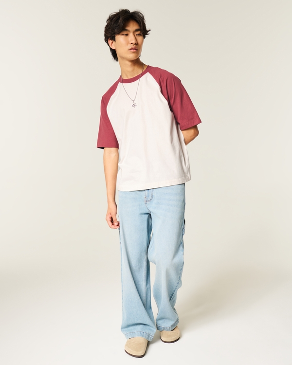 Boxy Heavyweight Cotton Raglan Crew T-Shirt, Cream view 2