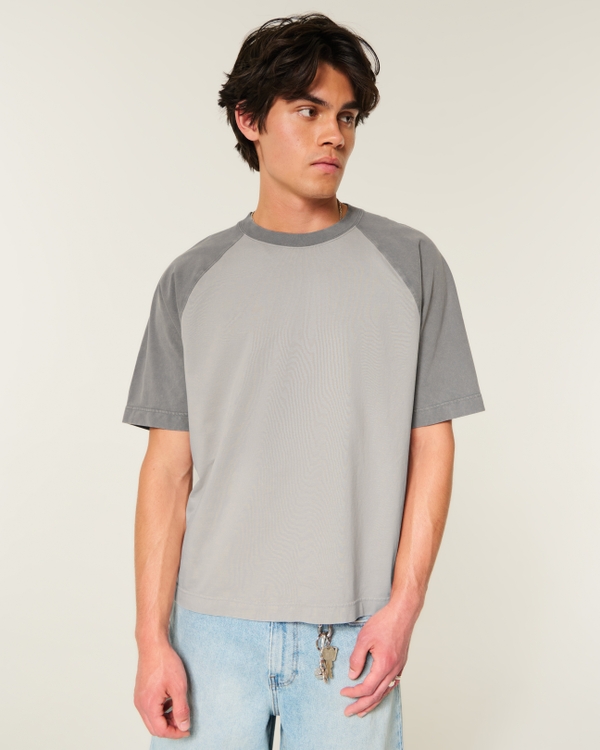 Boxy Heavyweight Cotton Raglan Crew T-Shirt, Gray view 1