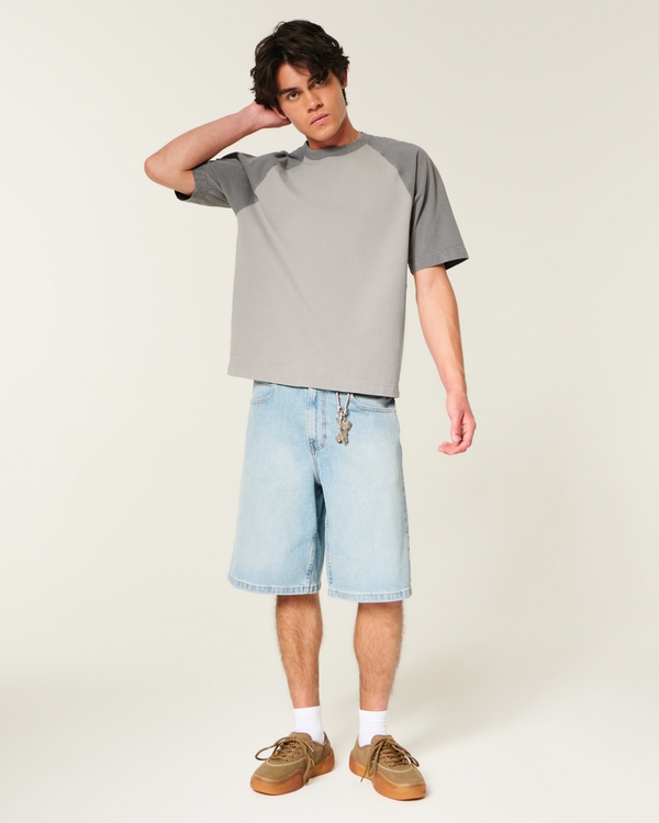 Boxy Heavyweight Cotton Raglan Crew T-Shirt, Gray view 2