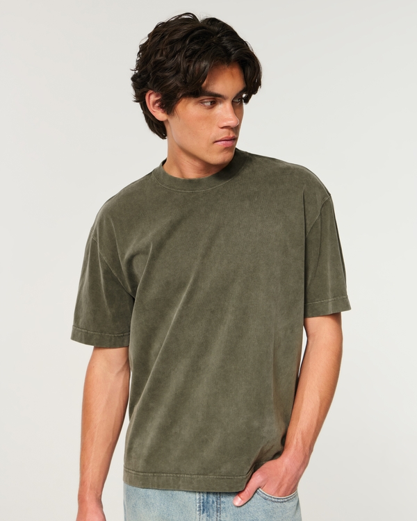 Boxy Heavyweight Washed Crew T-Shirt, Dark Green view 1