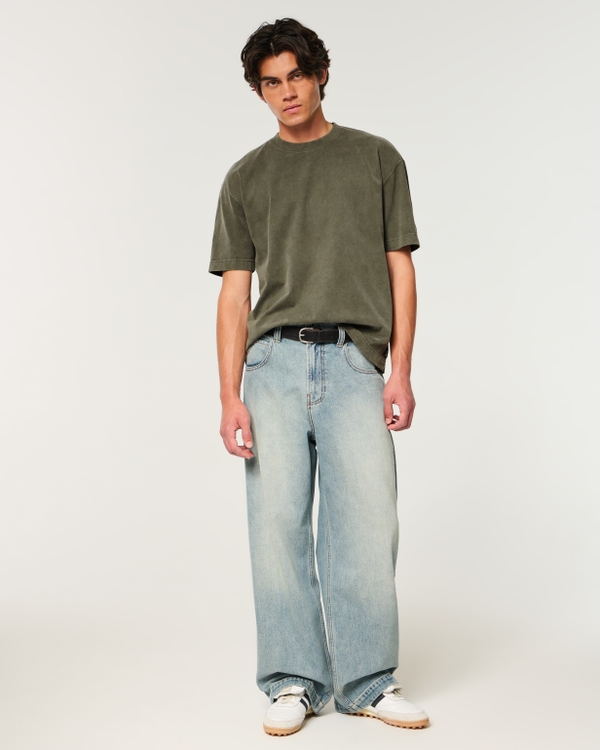 Boxy Heavyweight Washed Crew T-Shirt, Dark Green view 2