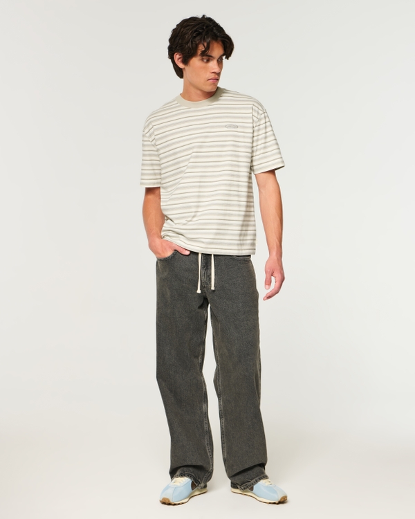 Boxy Heavyweight Logo Crew T-Shirt, Cream Stripe view 2