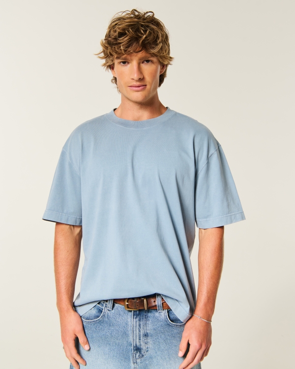 Boxy Heavyweight Washed Crew T-Shirt, Gray Blue view 1