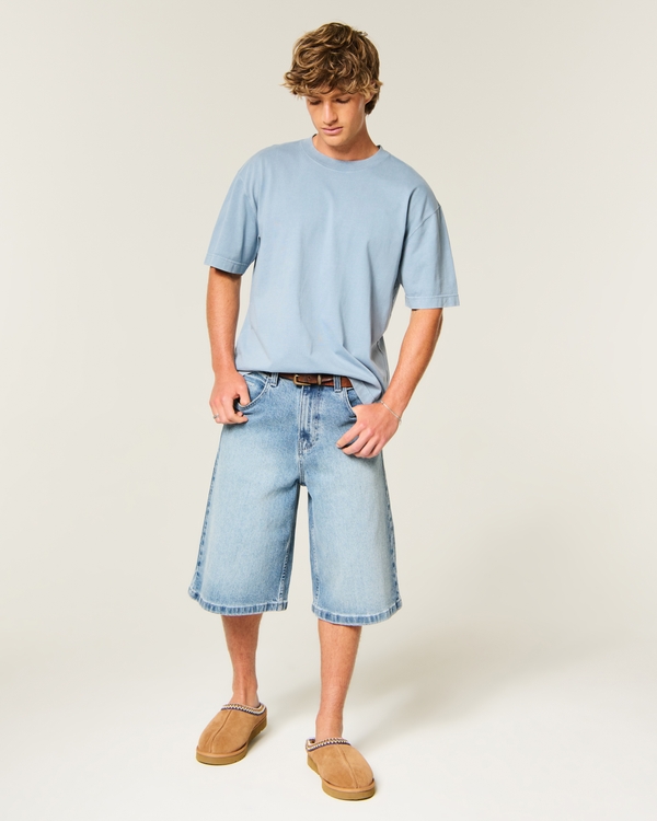 Boxy Heavyweight Washed Crew T-Shirt, Gray Blue view 2
