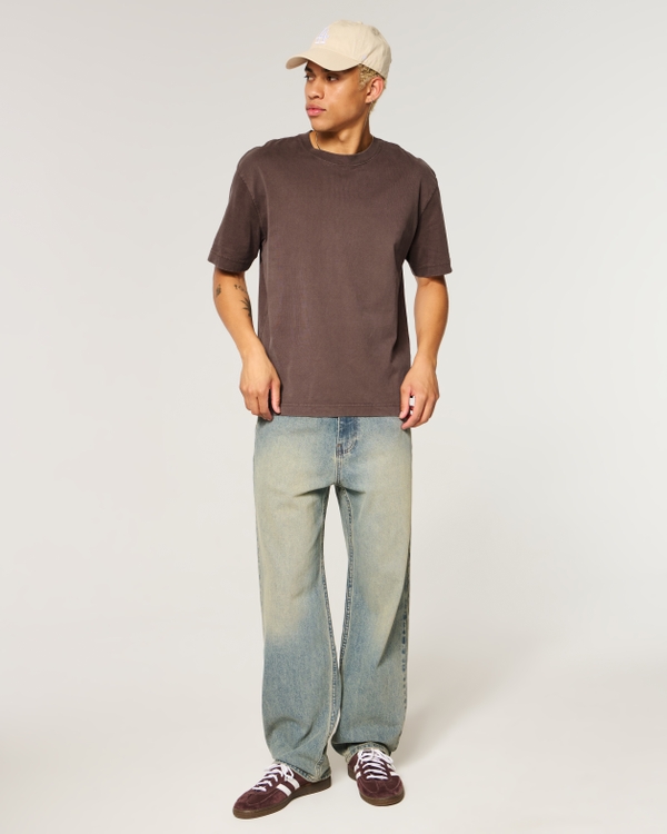 Boxy Heavyweight Washed Crew T-Shirt, Dark Brown view 2