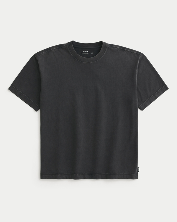 Boxy Heavyweight Washed Crew T-Shirt, Black view 1