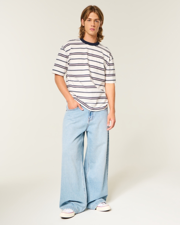 Boxy Heavyweight Cotton Crew T-Shirt, Cream Stripe view 2