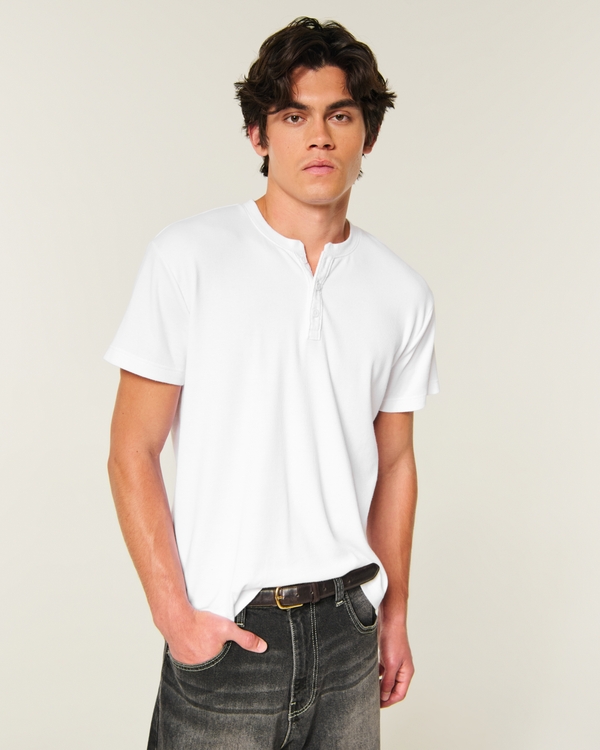 Relaxed Short-Sleeve Rib Henley, White view 1