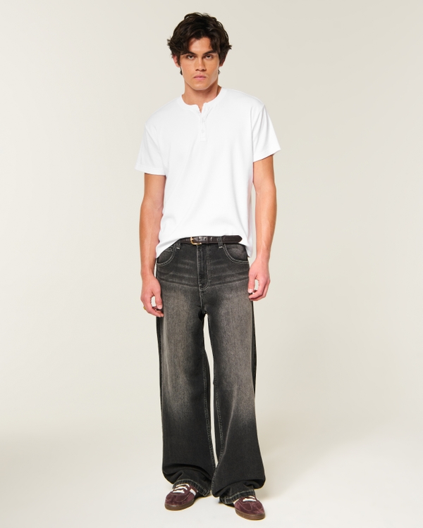 Relaxed Short-Sleeve Rib Henley, White view 2
