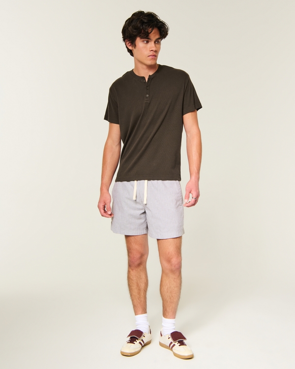 Relaxed Short-Sleeve Rib Henley, Dark Brown view 2