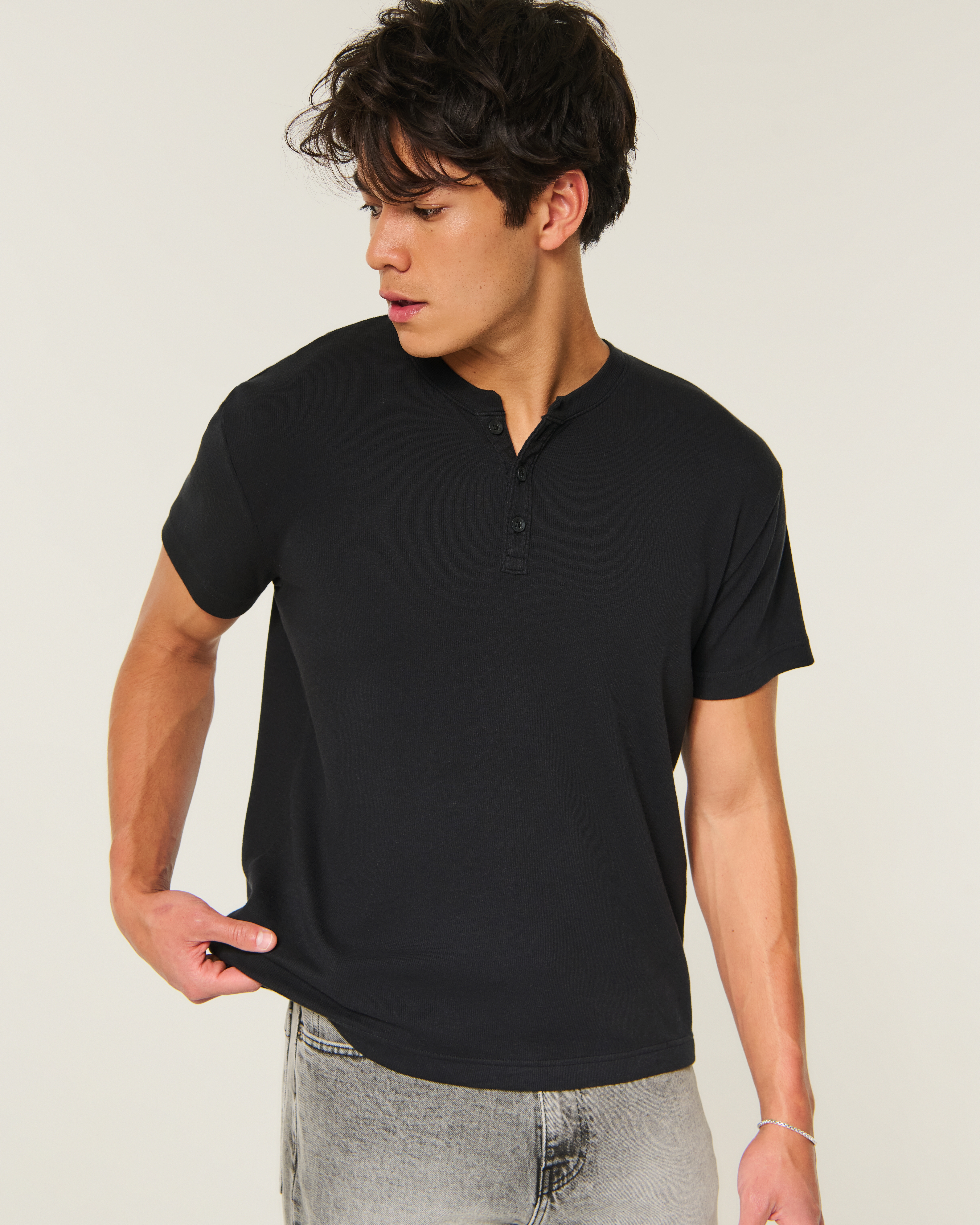 Relaxed Short-Sleeve Rib Henley