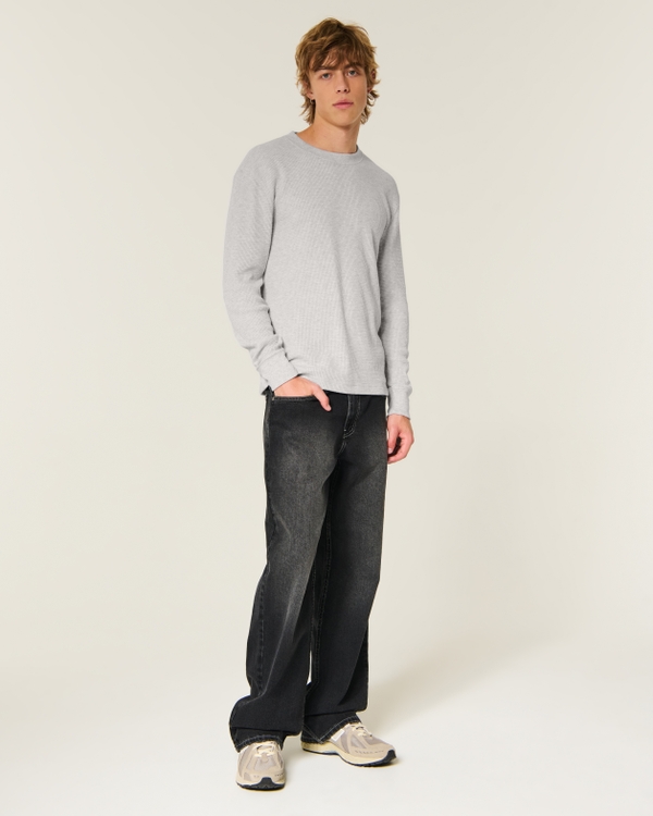 Relaxed Long-Sleeve Thermal Crew T-Shirt, Heather Gray view 2