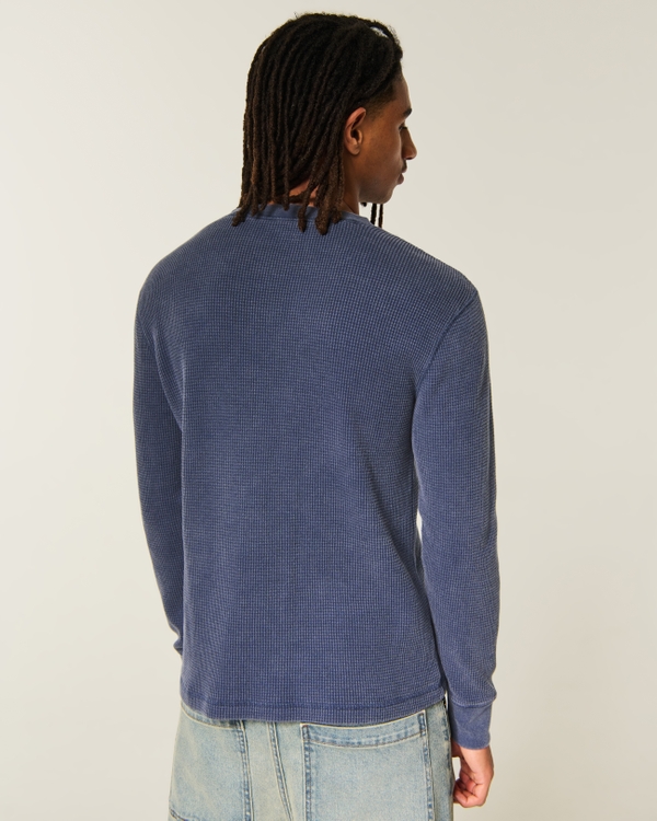 Relaxed Washed Long-Sleeve Thermal Crew T-Shirt, Navy view 2