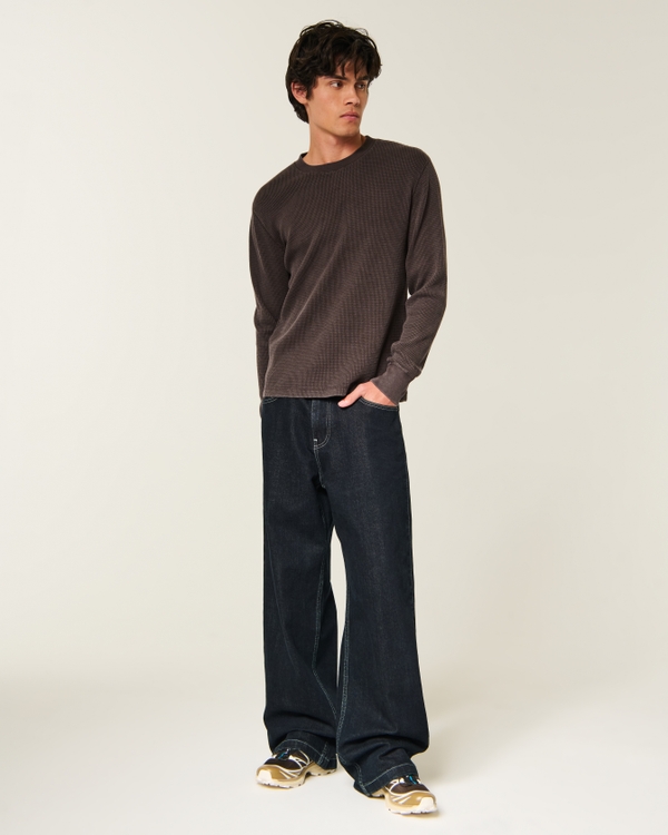 Relaxed Washed Long-Sleeve Thermal Crew T-Shirt, Dark Brown view 2