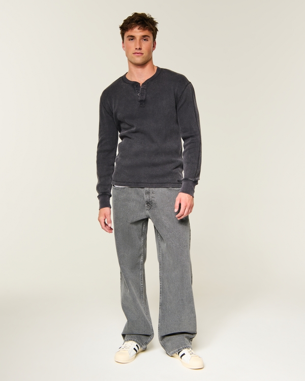 Relaxed Washed Thermal Henley, Charcoal view 2