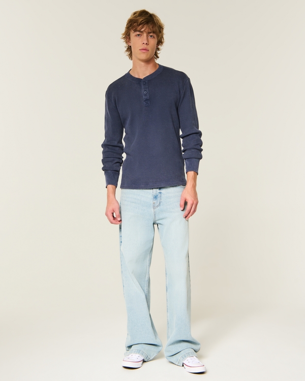 Relaxed Washed Thermal Henley, Navy view 2