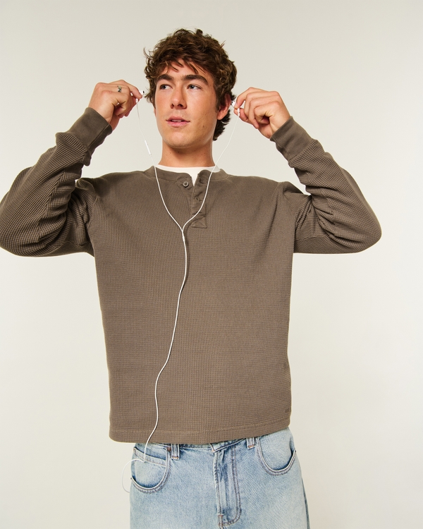 Relaxed Thermal Henley, Brown view 1