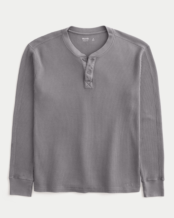 Relaxed Washed Thermal Henley, Gray view 1