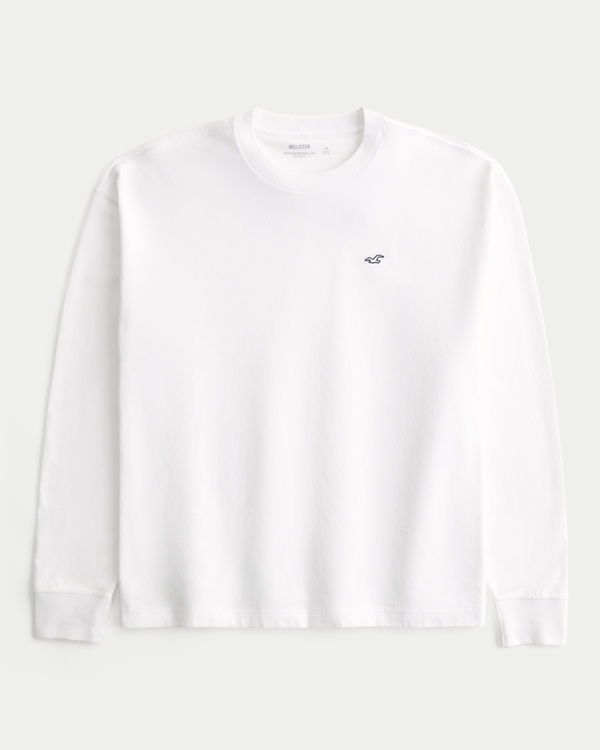 Boxy Heavyweight Long-Sleeve Icon Crew T-Shirt, White view 1