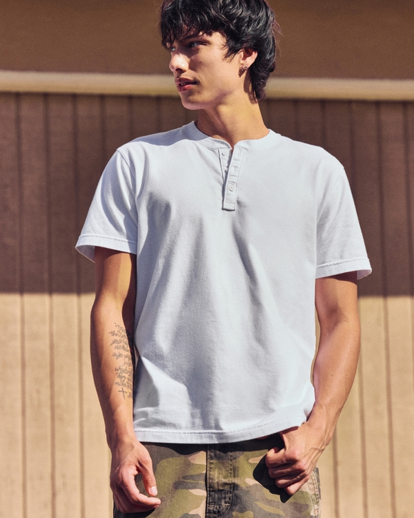 Heavyweight Cotton Short-Sleeve Henley, White view 1
