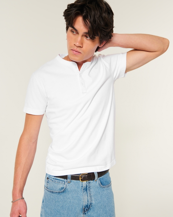 Heavyweight Cotton Short-Sleeve Henley, White view 1