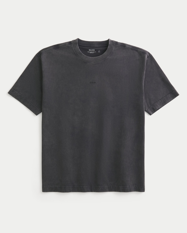 Boxy Heavyweight Micro Logo Crew T-Shirt, Faded Black view 1