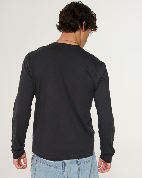 Washed Long-Sleeve Henley, Black view 2