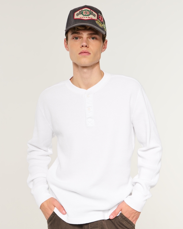 Long-Sleeve Thermal Henley, White view 2