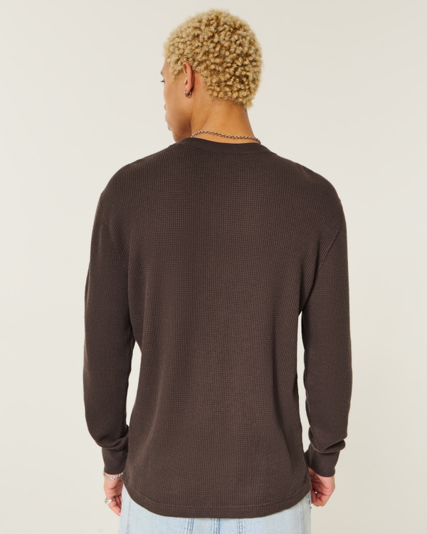 Long-Sleeve Thermal Henley, Dark Brown view 2