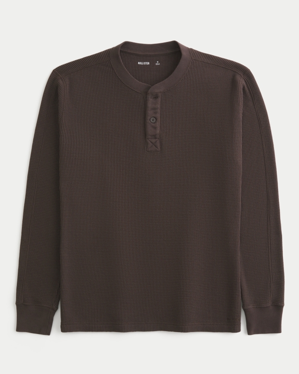 Long-Sleeve Thermal Henley, Dark Brown view 1