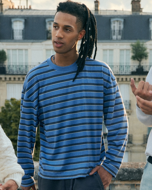 Boxy Heavyweight Long-Sleeve Striped Crew T-Shirt