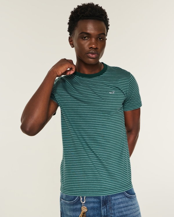 Striped Cotton Crew Icon T-Shirt, Green Stripe view 1
