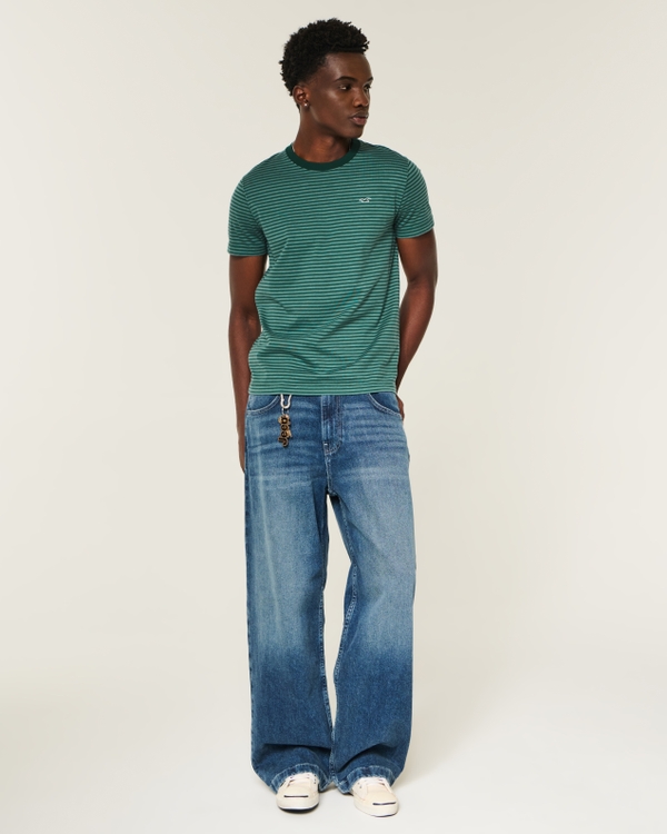 Striped Cotton Crew Icon T-Shirt, Green Stripe view 2