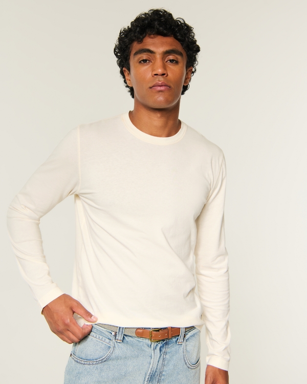 Long-Sleeve Cotton Layering T-Shirt, Cream view 1