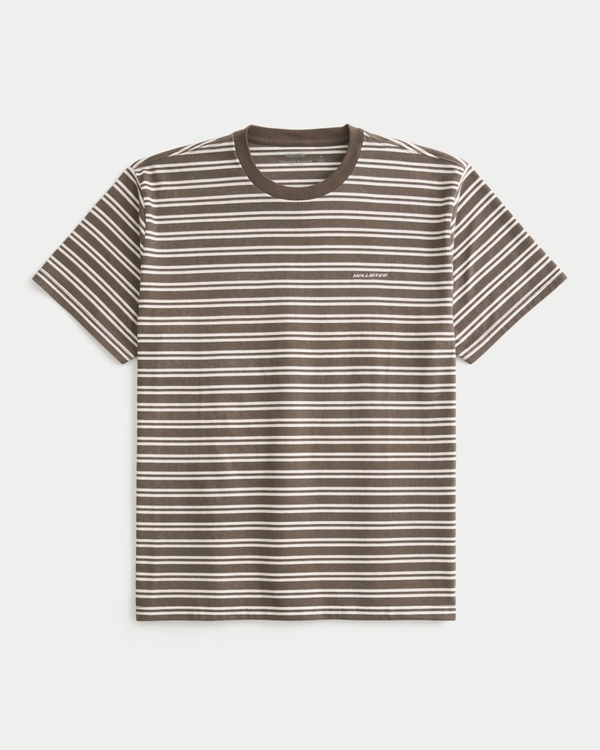 Camiseta holgada gruesa de algodón con cuello redondo, Rayas Marrones view 1