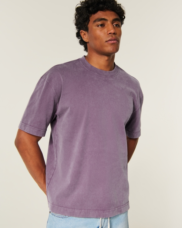 Boxy Heavyweight Washed Crew T-Shirt, Purple view 1