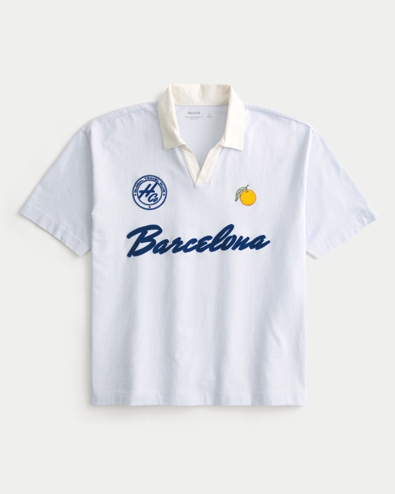 Men's Boxy Barcelona Logo Graphic Polo | Men's New Arrivals