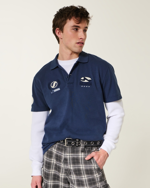 Relaxed Logo Graphic Polo, Navy view 2