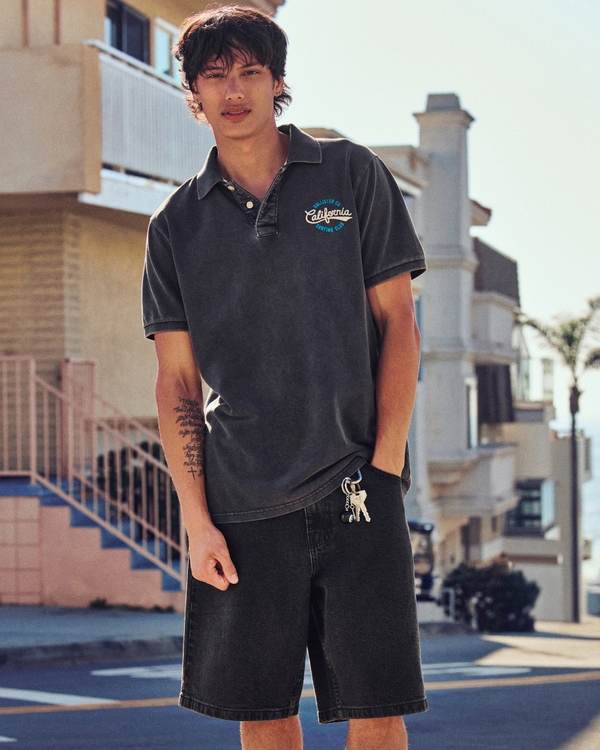 Logo Graphic Polo, Washed Black view 1