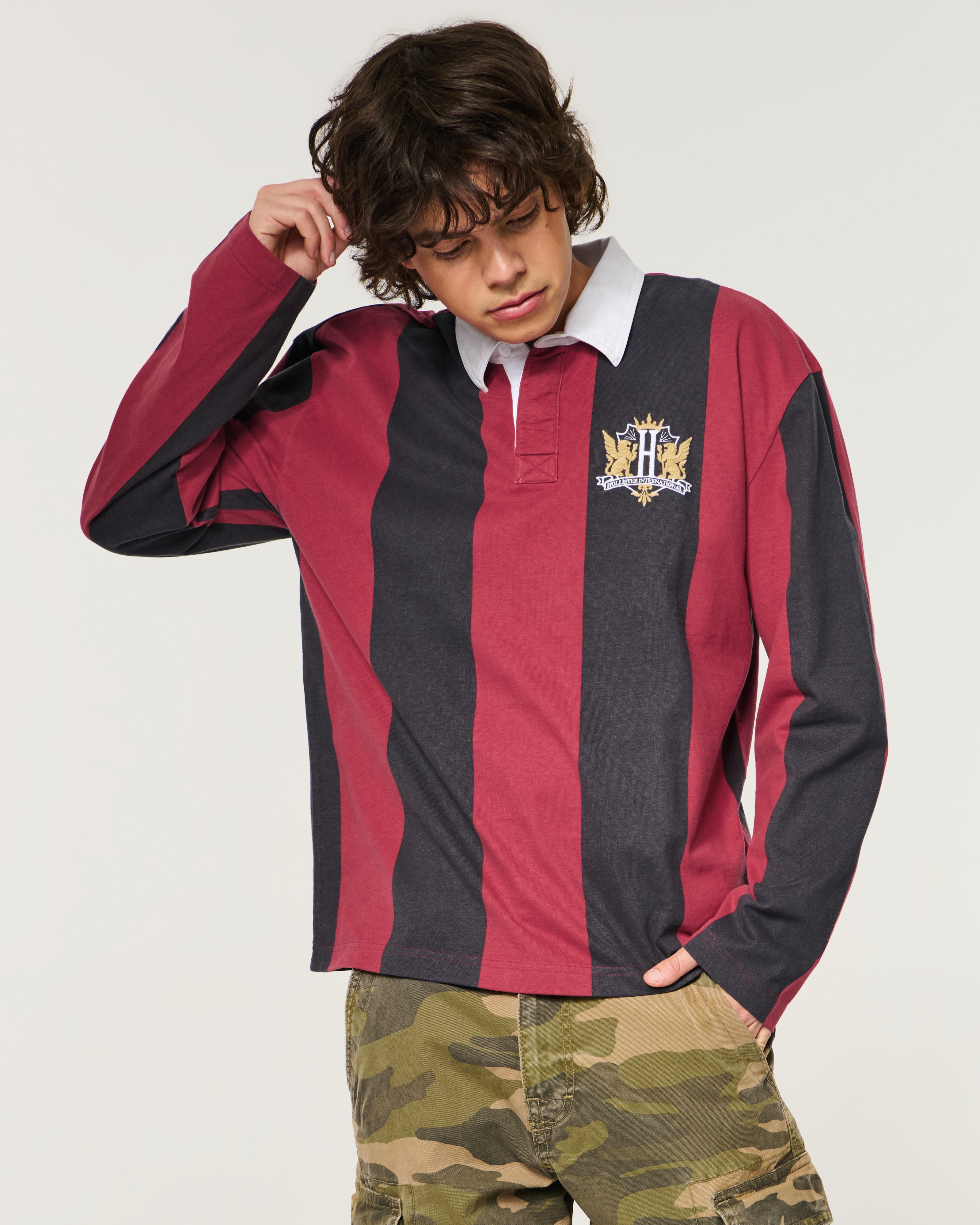 Boxy Long-Sleeve Logo Graphic Rugby Polo
