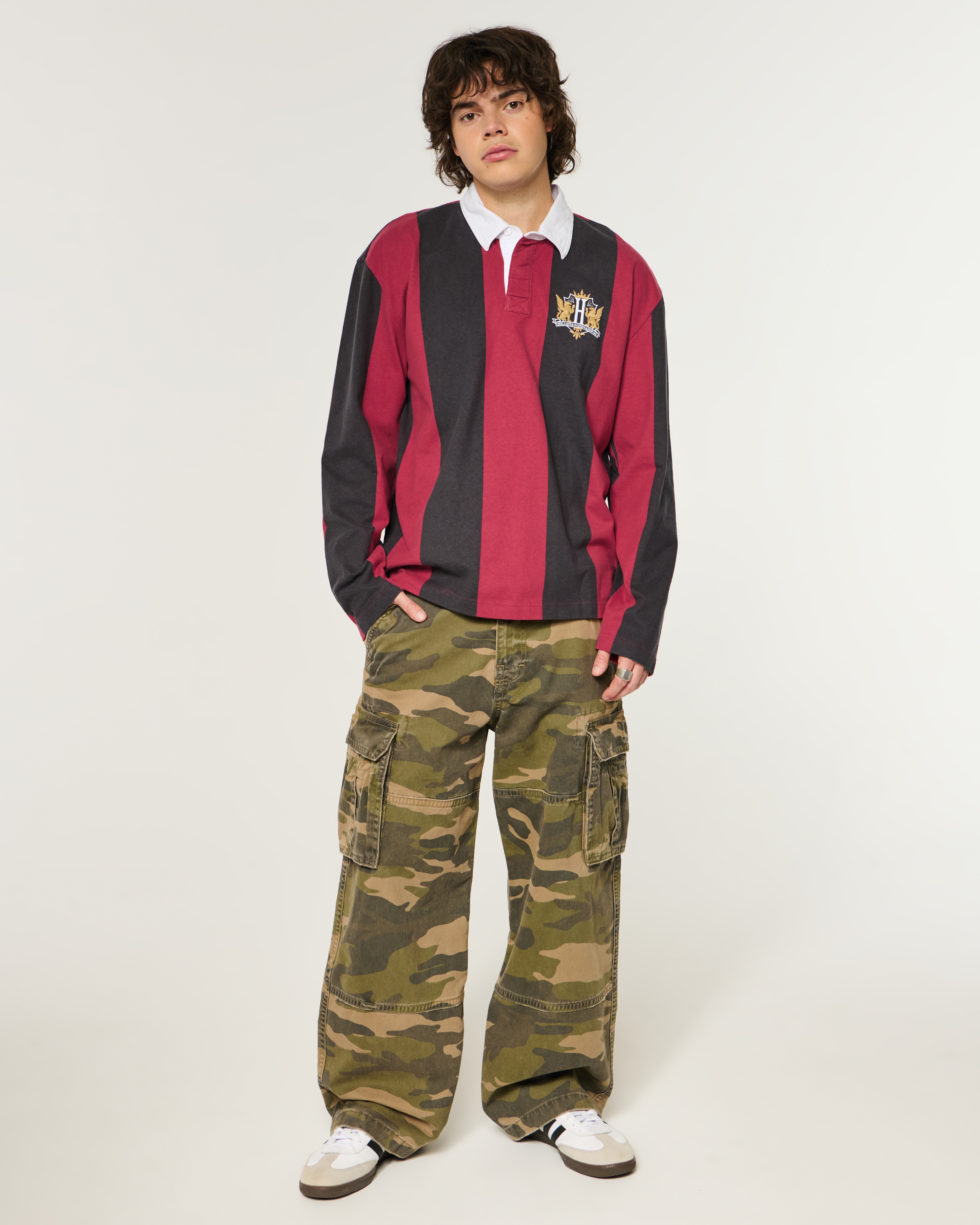 Boxy Long-Sleeve Logo Graphic Rugby Polo