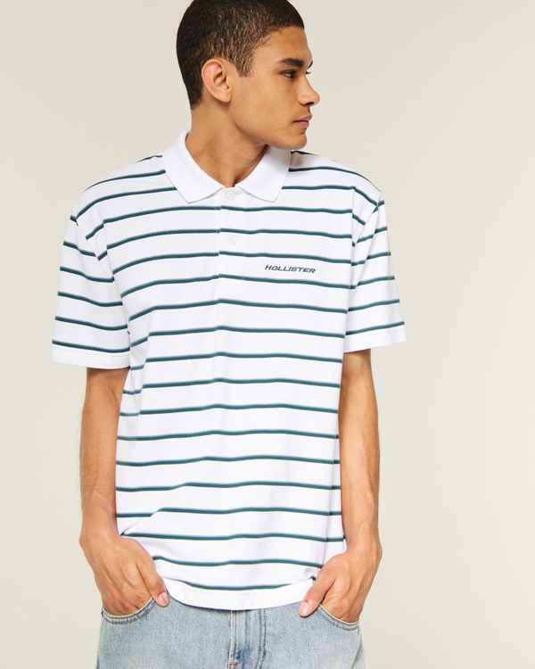 Relaxed Logo Polo, White Stripe view 1