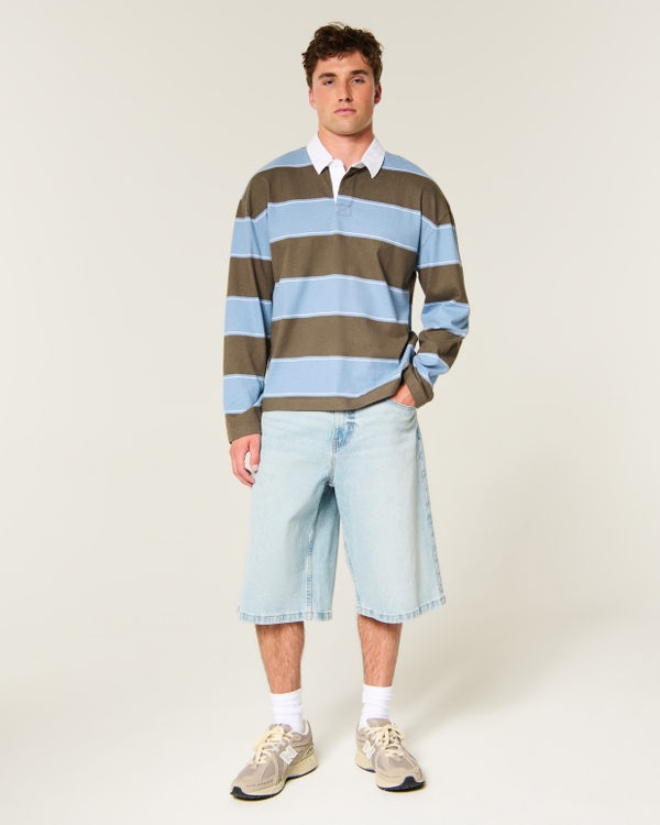 Boxy Heavyweight Long-Sleeve Rugby Polo, Brown Stripe view 2