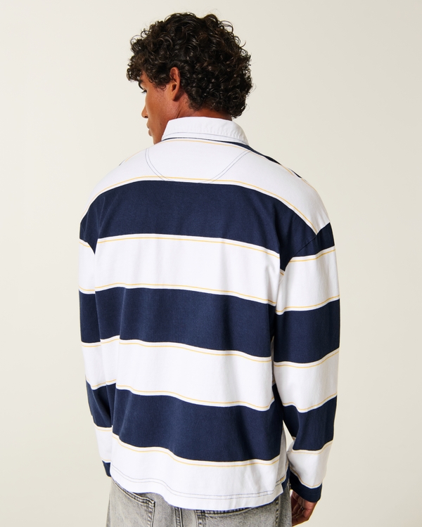 Boxy Heavyweight Long-Sleeve Rugby Polo, Navy Stripe view 2